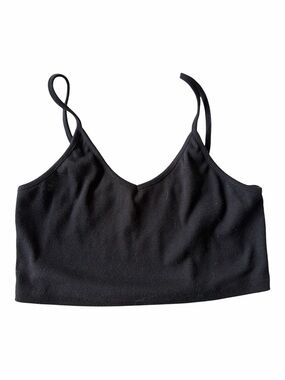 Black Ribbed Spaghetti Strap Crop Top